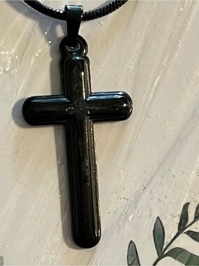 Black Cross Pendant Necklace - Simple Everyday Chain